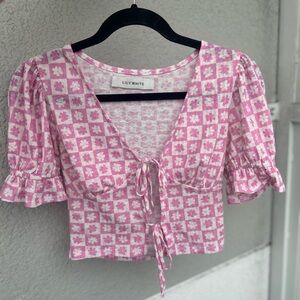 Pink + White Flower Mod Print Crop Top